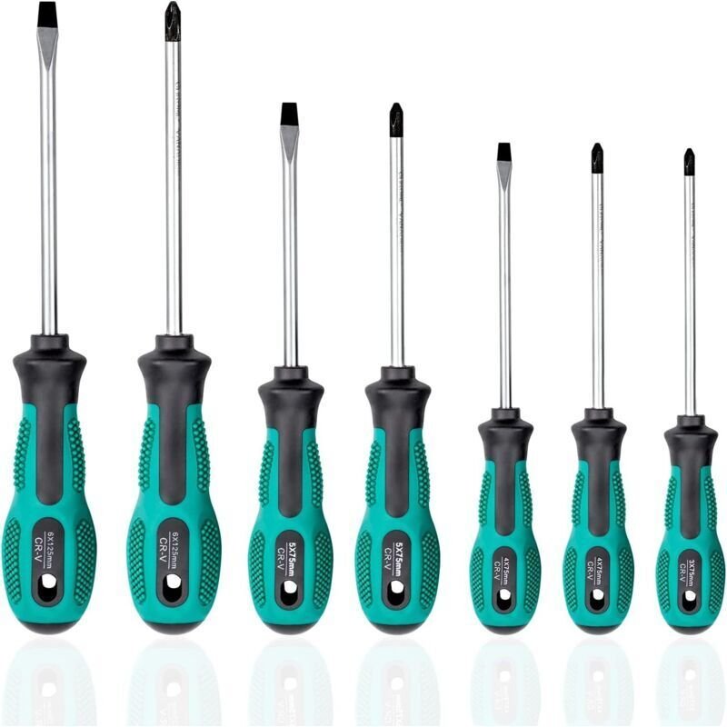 Stahl, Schrauben – Set mit 7 magnetischen Schraubendrehern, davon 3 mit Schlitz- und 4 mit Kreuzschlitzkopf
