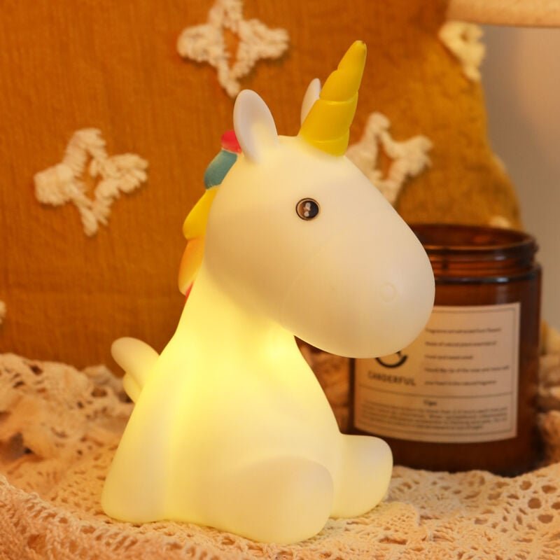 Einhorn-LED-Nachtlicht – Nachttischlampe für Kinder und Kinderbett mit RGB-Farbwechsel – Weißes Einhorn
