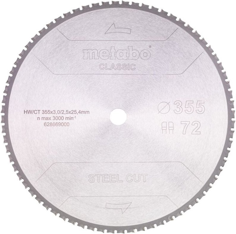 Sägeblatt steel cut - classic, 355x25,4 Z72 fz/fa 4° - Metabo
