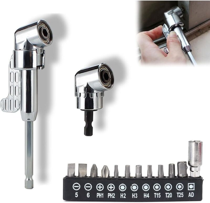 Thumbnail - Set mit 2 Winkel-Schraubendreherbits (lang + kurz) 2024 für Akkuschrauber mit multifunktionalem gebogenem Schraubendrehe...