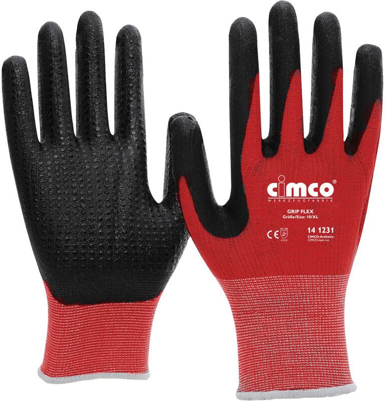 Thumbnail - Cimco Grip Flex schwarz/rot 141230 Strickgewebe Arbeitshandschuh Größe (Handschuhe): 9, L EN 388