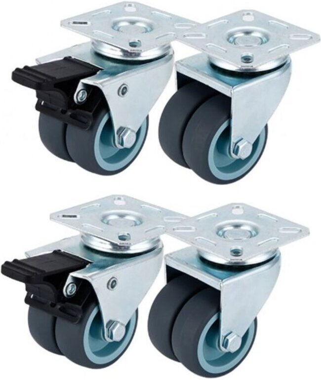 Set mit 4 Möbelrollen (50 mm) – Lenkrollen mit Bremsen – 2 Rollen mit Bremsen, 2 Lenkrollen – Schwerlastrollen für den I...