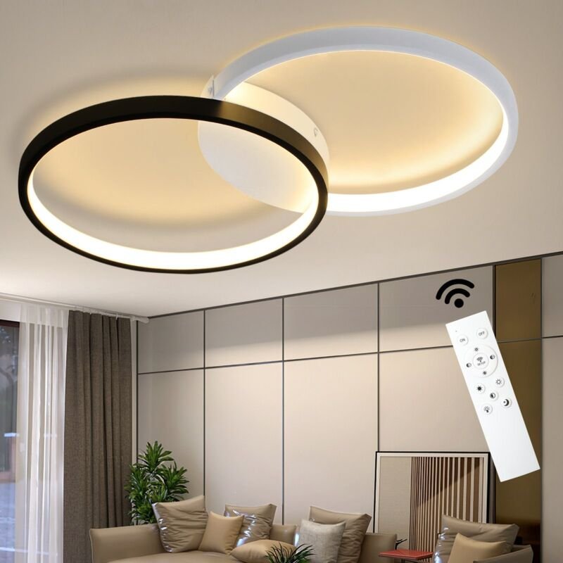 Led Deckenleuchte Wohnzimmer Deckenlampe - Dimmbar 45W Schwarz Modern Schlafzimmerlampe mit Fernbedienung Wohnzimmerlamp...