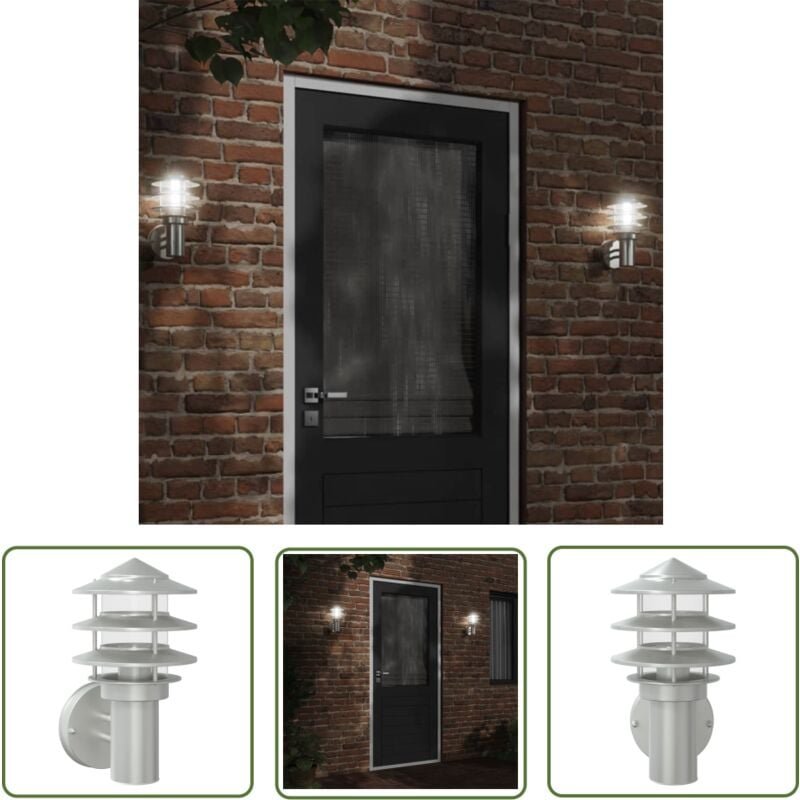 The Living Store - Außenwandleuchte Silbern Edelstahl - Outdoor-Beleuchtung - Wandleuchte - Gartenleuchte - Edelstahlleu...