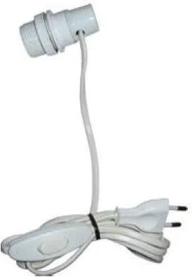 Electraline - Adapter für Glühbirne 27 Flaschentyp, mit Schalter und Stecker 2x0.75 auf 1.5m, weiss