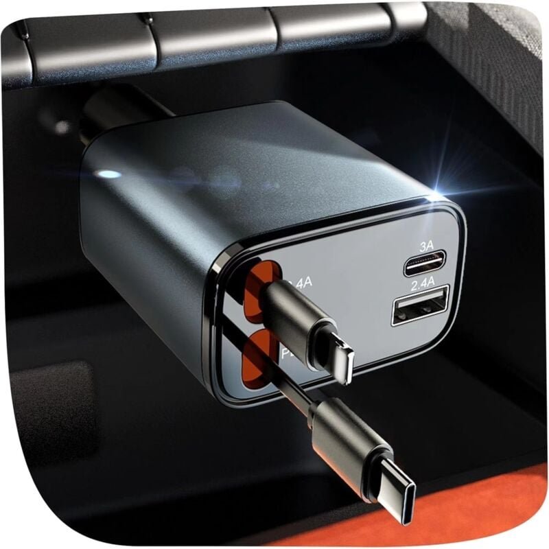 Thumbnail - 4 in 1 Zigarettenanzünder USB C, 69W Einziehbares Auto Ladegerät 12V USB Adapter Auto Zubehör Innenraum, Car Accessoires...
