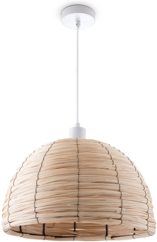 Pendelleuchte Esstischlampe Esszimmer Korb Optik 1,5m Textilkabel Rustikal Boho Pendelleuchte - Weiß, Natur (Ø36 cm) - P...