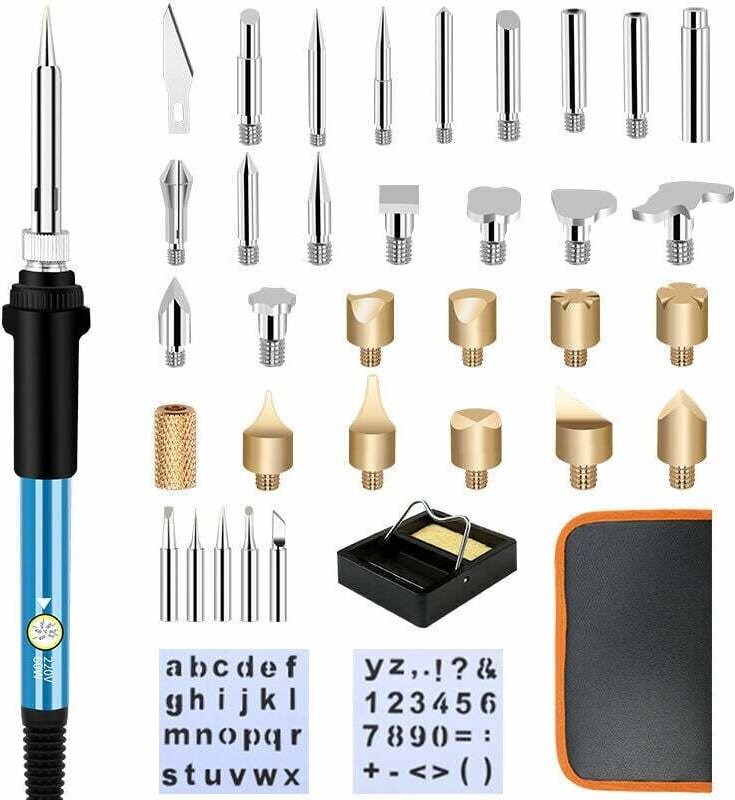 Kit pirografia su legno saldatore, 37PC 60W incisore per hobby creativo per adulti per tronchi di legno, sughero, pelle,...