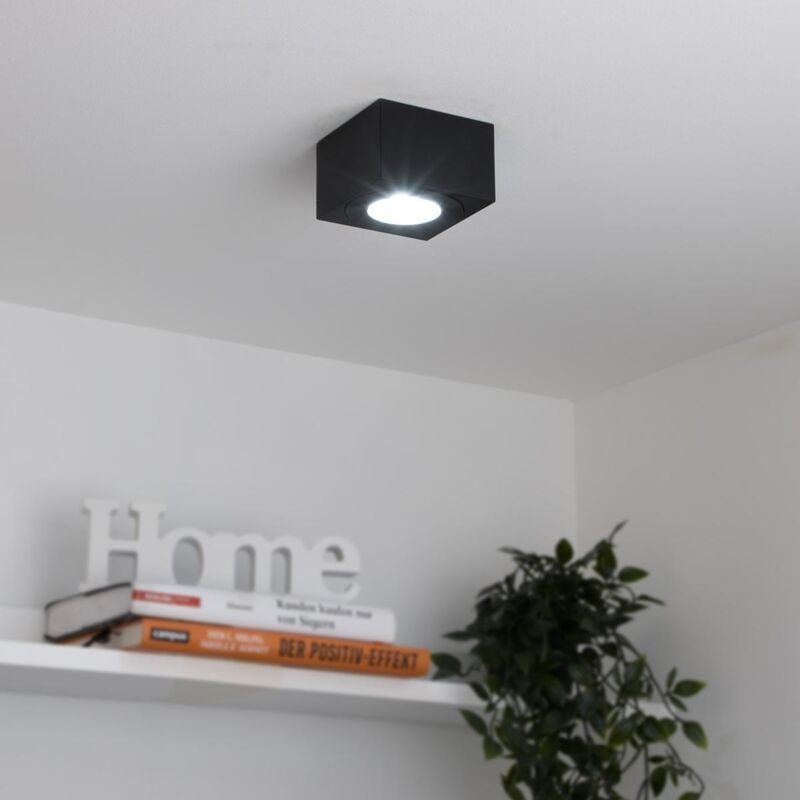 Flacher Aufbaustrahler eckig IP44 Deckenleuchte - Farbe: schwarz - LED Leuchtmittel: 5W Neutralweiß 230V dimmbar 60°