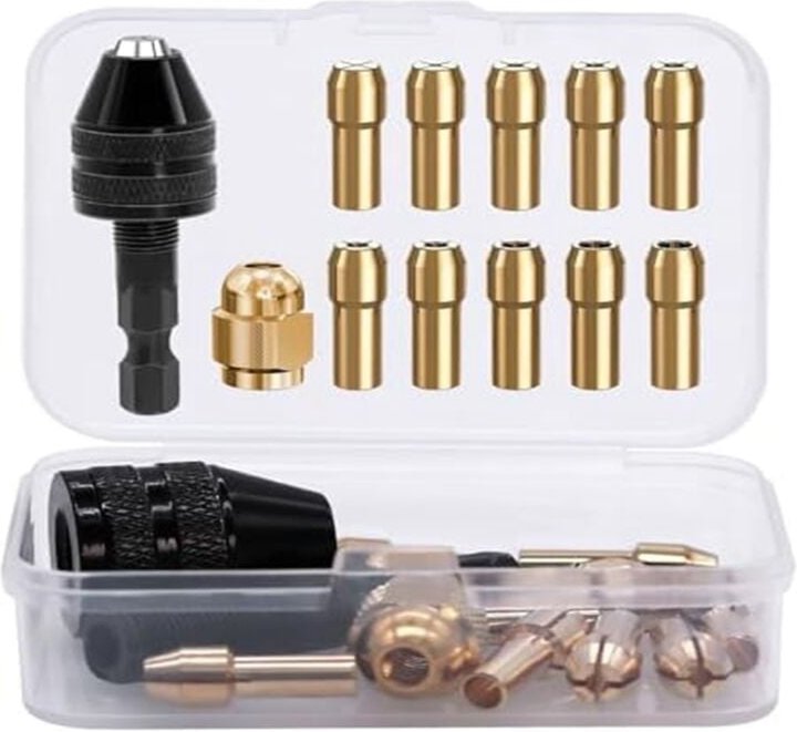 12-teiliges Bohrfutter-Adapter-Set, 4486 Bohrfutter, 4485 Spannzangen, Messing-Wechselköpfe, schlüssellos mit Box