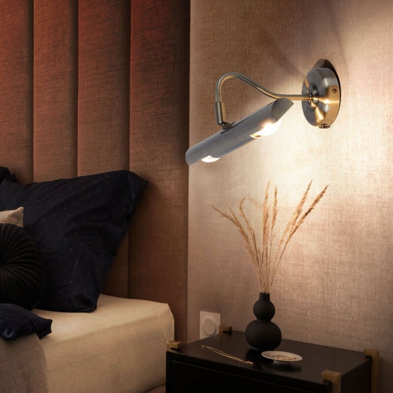 Wandlampe Messing Wandleuchte Innen beweglich Schlafzimmer Lampe Wand Bilderleuchte zum verstellen, Metall Messing, 2x E...
