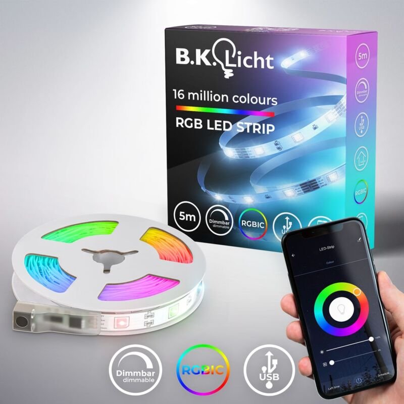 B.k.licht - led Streifen 5 m - smart, dimmbar, usb, Farbwechsel, Magic rgb