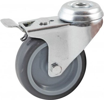 Lenkrolle mit Mittelloch und AVL Bremse - Gummirad ø 50 mm - glatte Bohrung - Tragkraft 50 kg - 552950L