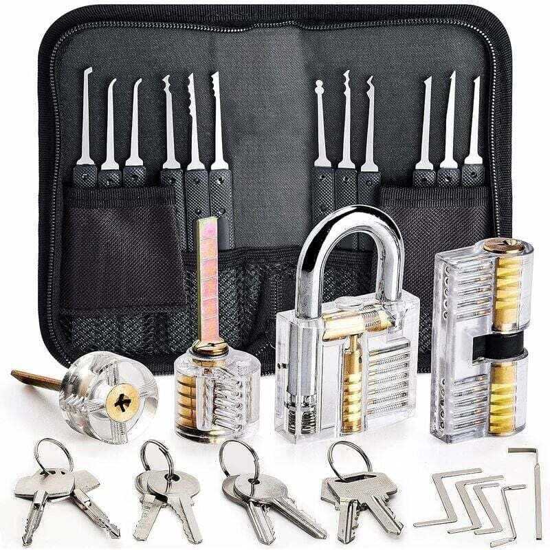 Lockpicking-Set, Preciva 26-teiliges Lockpicking-Set, Trainingswerkzeuge mit 4 transparenten Schlössern für Anfänger und...