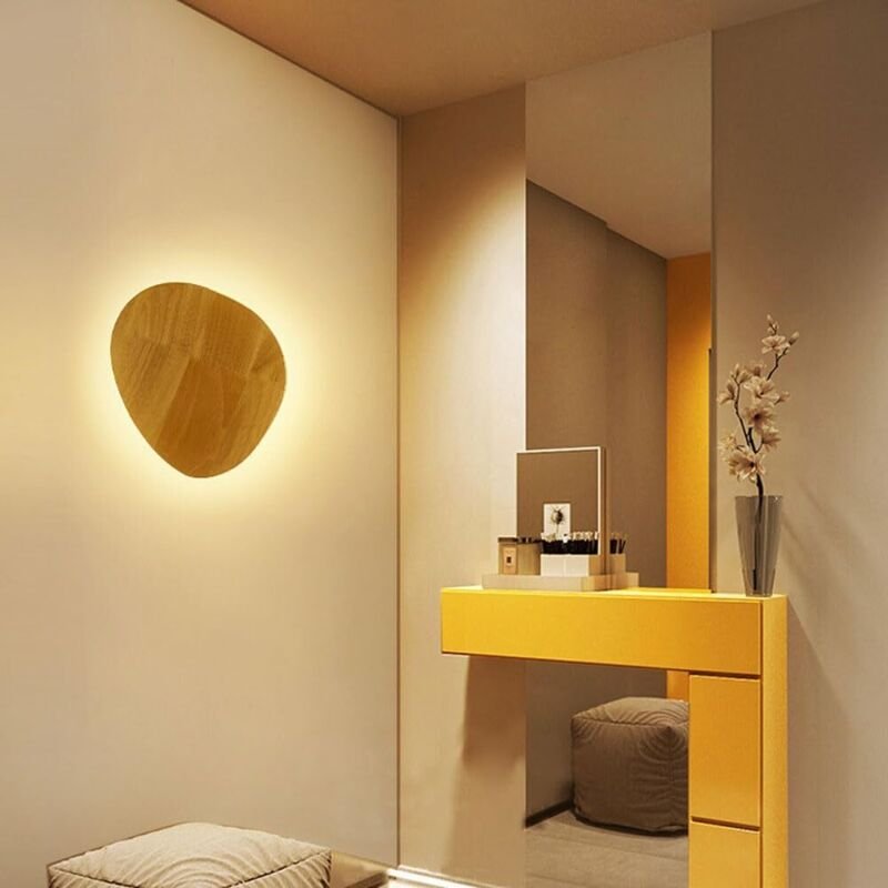 Hölzerne Wandlampe, ovale LED-Wandleuchte, nordische geometrische Wandleuchte, Nachttisch-Wandleuchten, warmweiß 3000 k,...