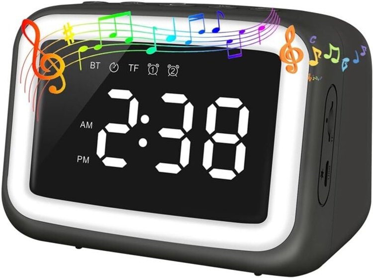 Kinderwecker mit Lautsprecher und dimmbarem Nachtlicht, für Schwarz