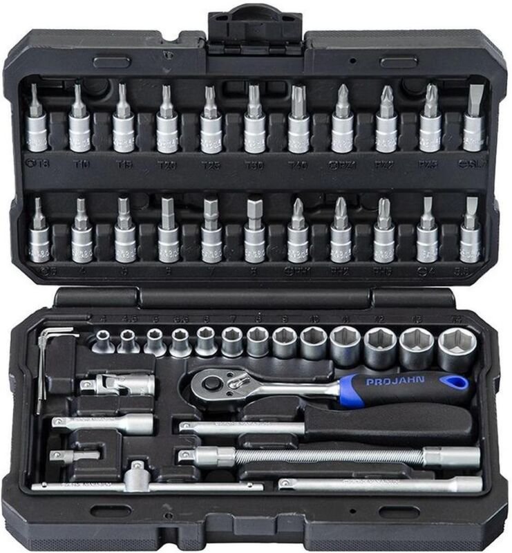 Projahn - proficraft, 1/4' Steckschlüssel Satz 46 Teile, mit 48 Zahn Knarre, im Koffer