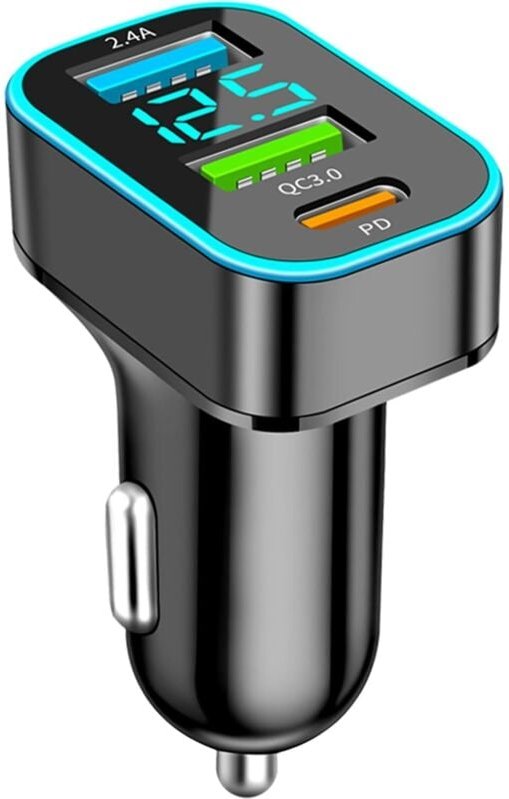 Auto-USB-Ladegerät, 66 W QC3.0+PD+USB 2,4 A Auto-Ladegerät, USB-Zigarettenanzünder-Ladegerät mit LED-Voltmeter, kompatib...