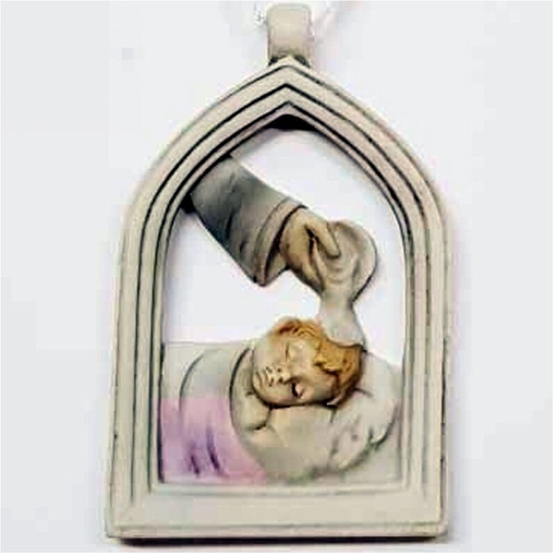 Trade Shop Traesio - Trade Shop - Taufe Party Gastgeschenke Baby Mädchen Bogen Heiliges Symbol Weihwasser Keramik Aufhän...