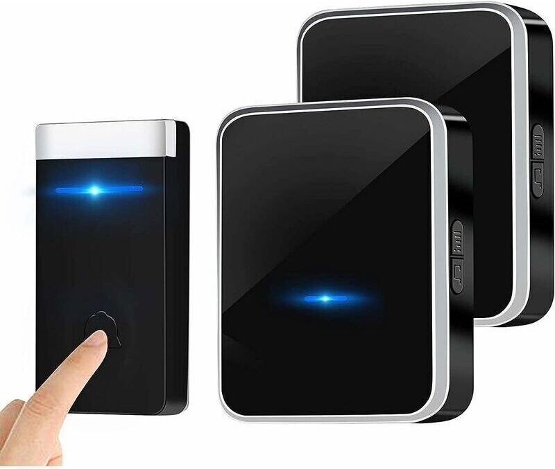 Kabellose Türklingel, wasserdichtes elektronisches Türklingel-Set mit 2 Steckdosenempfängern, 150 m Reichweite, 45 Melod...