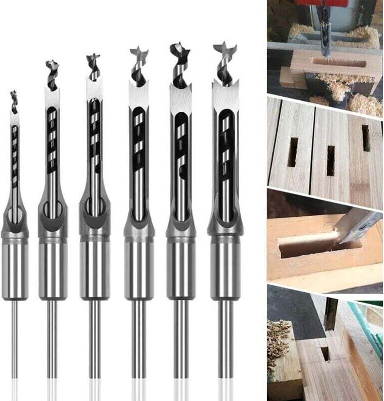 Vtizikl Lot de 6 Forets à bois trou carré Bédanes Creux en Acier Outils Set pour travail du bois Foret a trou carre Fore...