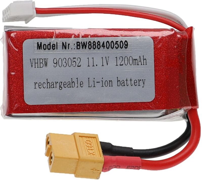 Vhbw - Akku kompatibel mit XT60 Stecker für Modellbau z.B. Racing Car, Helikopter, Flugzeug (1200mAh, 11,1V, Li-Ion, 63 ...