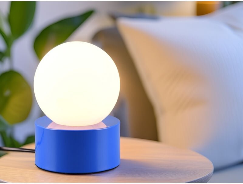 Meinewunschleuchte - led Tischleuchte Blau mit Touch-Funktion & Glaskugel Weiß, Höhe 17cm