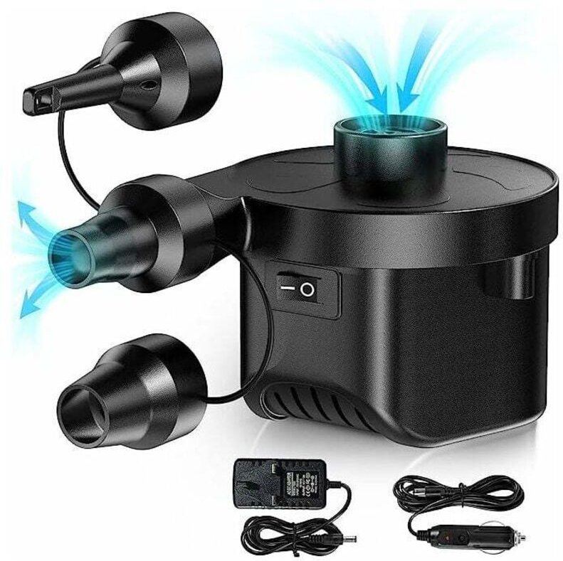 Ontway - Elektrischer Inflator, Inflatorpumpe Deflator mit 3 Düsen für Matratzenaufblasgerät, aufblasbarer Pool, aufblas...