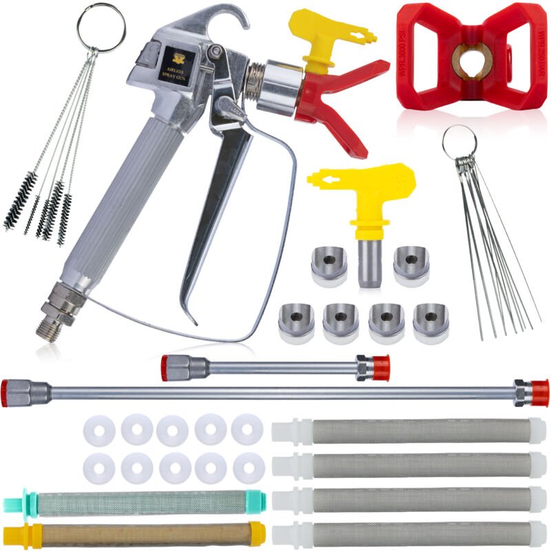 Rosfix Set Farbspritzpistole 517 – 248 bar, 1/4" Anschluss, 7/8" Düsengewinde 2x Lanze 30 cm & 100 cm, Filter 30/60/100 ...