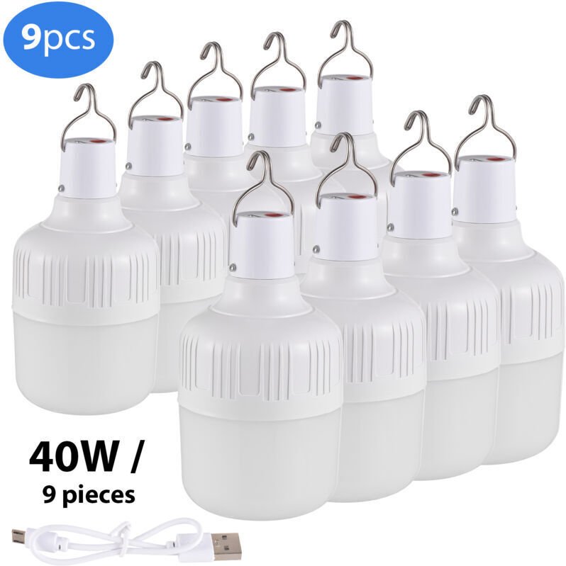 40W Wiederaufladbare LED-Glühbirne 3 Modi 9pcs USB Notfall Home