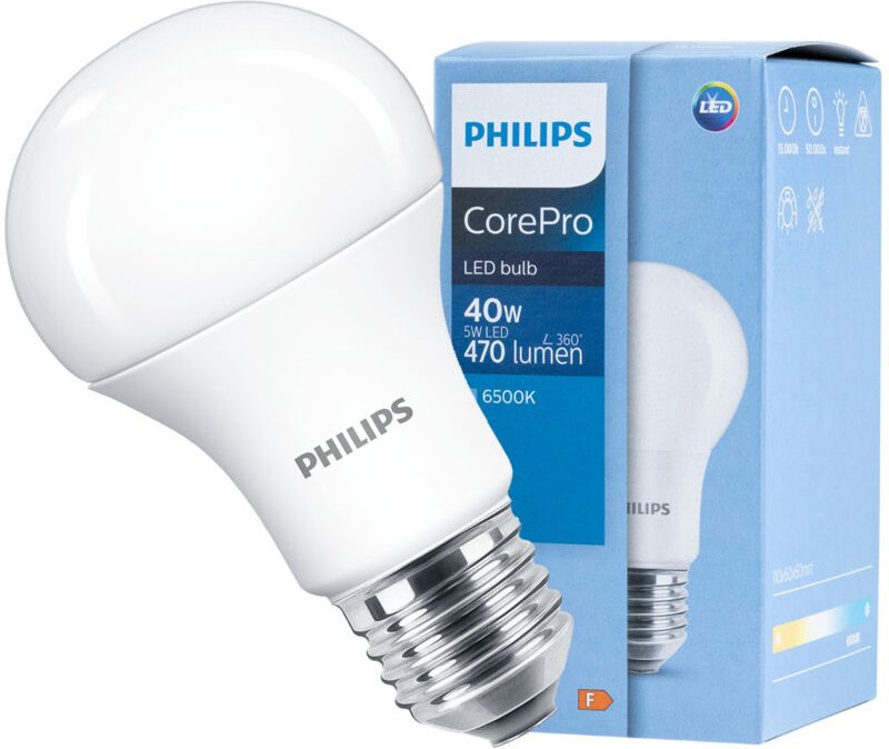 LED-Lampe E27 A60 4,9W = 40W 470lm 6500K Kalt 200° PHILIPS