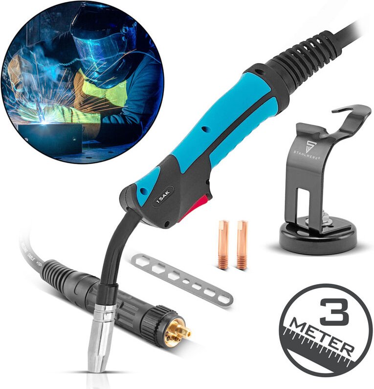 STAHLWERK AK15/MB15 Schweißbrenner-Set mit Halter – 3 Meter Schlauchpaket, Profi-Zubehör für MIG/MAG Schutzgas Schweißge...