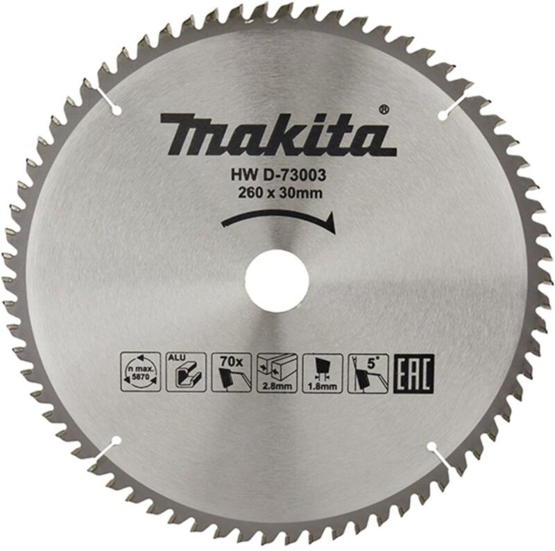 Zubehör - Sägeblatt Aluminium 260x30 mm, 70 Zähne D-73003 - Makita