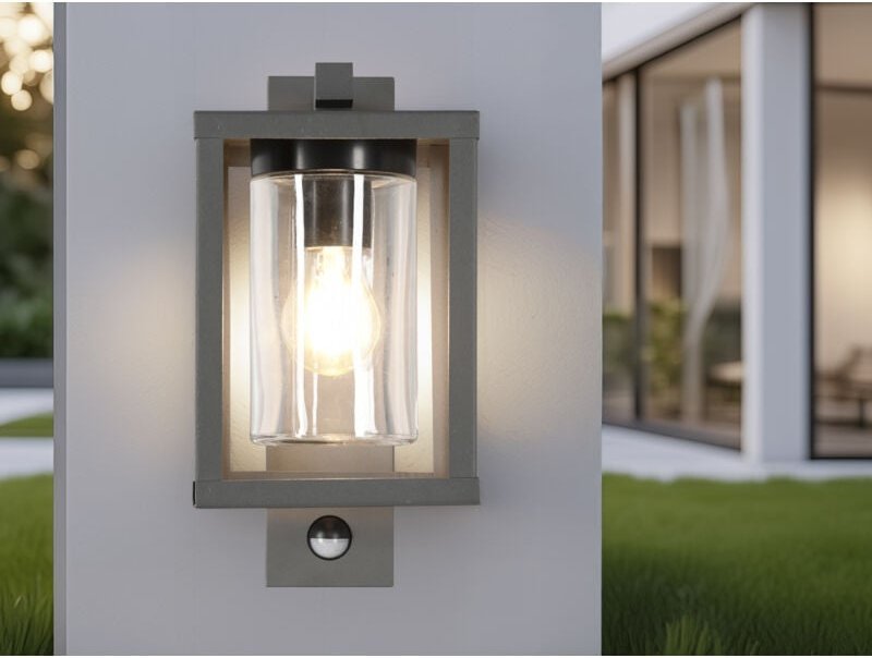 Meinewunschleuchte - led Außenwandleuchte mit Bewegungsmelder, Laternenoptik, Höhe 33cm, Anthrazit