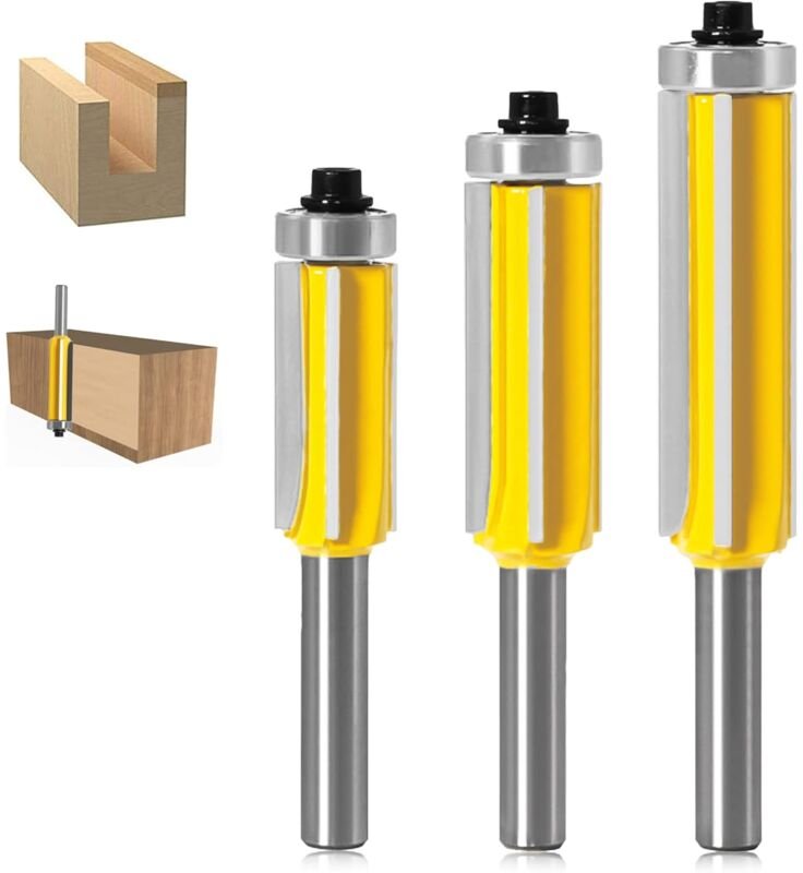 Ersandy - 3 Stück, Fräser, 4-schneidiger Schaft, Kopierfräser mit Oberlager, gerader Bündigfräser, Hartmetall, Holzbearb...