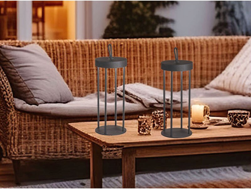 Meinewunschleuchte - 2er set Outdoor Tischlampen 36cm Schwarz ohne Strom mit Akku & usb Kabel