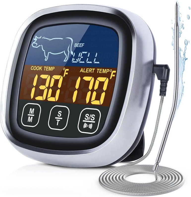 Digitales Fleischthermometer zum Kochen, großer LCD-Touchscreen, sofort ablesbares Lebensmittelthermometer mit Hintergru...