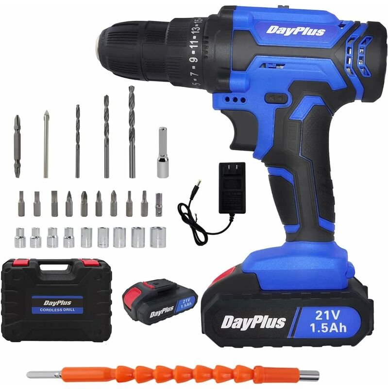 Akkuschrauber 21V Akku Bohrmaschine, 26 pcs Akkuschrauber Set mit 1 Akku Bohrschrauber, 45Nm ,LED-Licht und Koffer