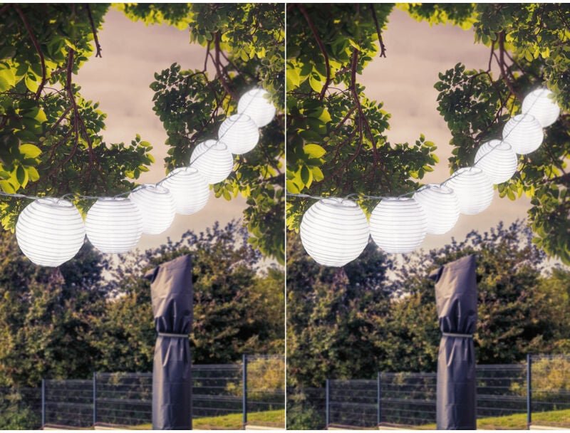 Meinewunschleuchte - 2er Set Solarbetriebene led Outdoor Lichterkette mit 10 weißen Lampions, 3 Meter