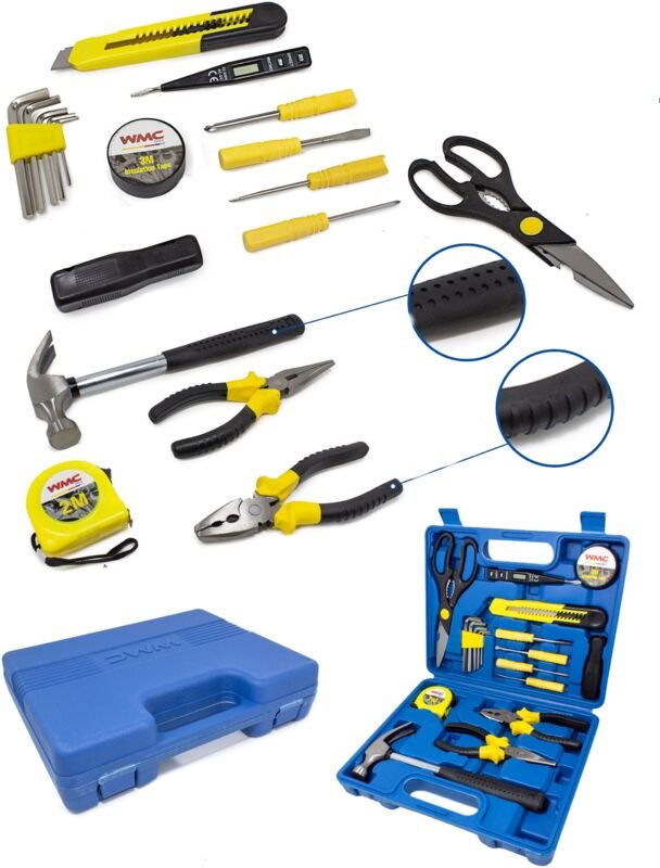 18-teiliges Werkzeugset: Kombizange, Hammer, Inbusschlüssel