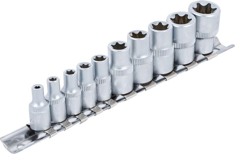 Steckschlüssel-Einsatz-Satz E-Profil Antrieb Innenvierkant 6,3 mm (1/4") / 10 mm (3/8") SW E4 - E16 10-tlg.