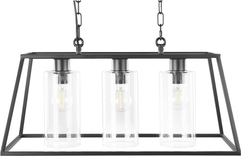 Hängeleuchte Schwarz aus Eisen und Glas 3-flammige Lampenschirme zwei Ketten für Esszimmer Wohnzimmer Salon Industrie Lo...