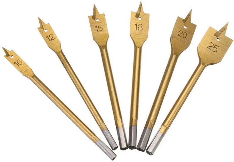 6pcs Mèches Plates Pelle Foret Haute Teneur Pelle Pale Bits Travail du Bois Forage Plat Outils de Perçage 10-25 mm(10/12...