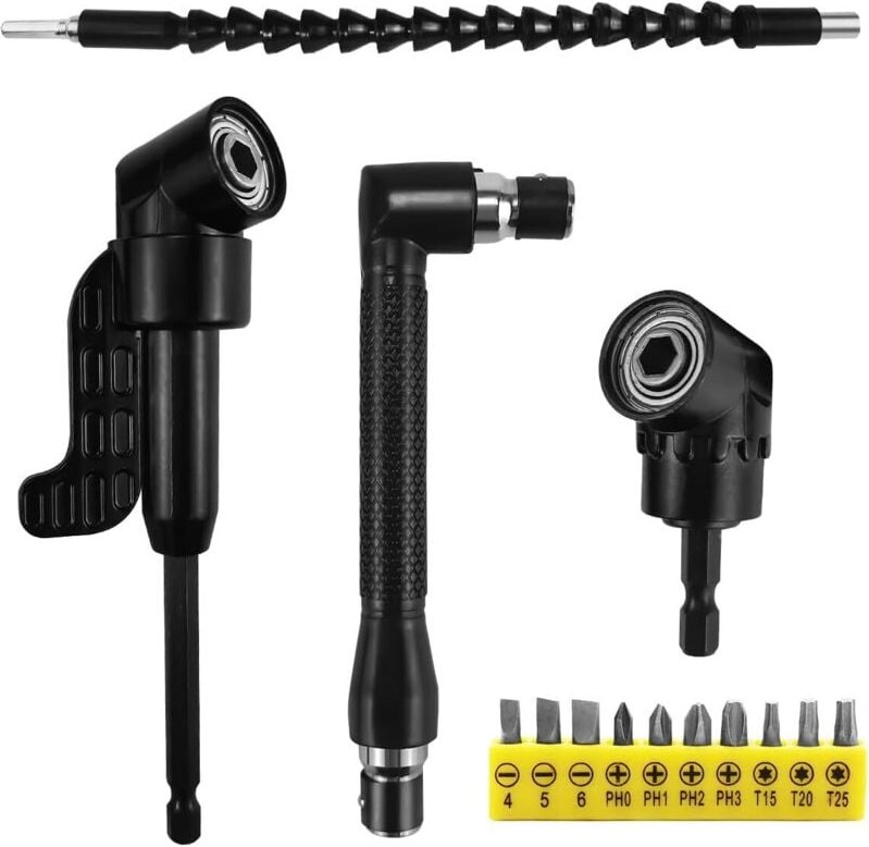 14-teiliges Winkelschraubendreher-Set, 105° flexibler Schraubendreher, flexible Bohrerverlängerung für Bohrmaschine, 1/4...
