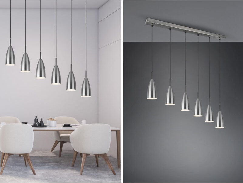 Pendelleuchte farin Silber 6 flammig Metall Lampenschirme Ø8cm, Breite 90cm