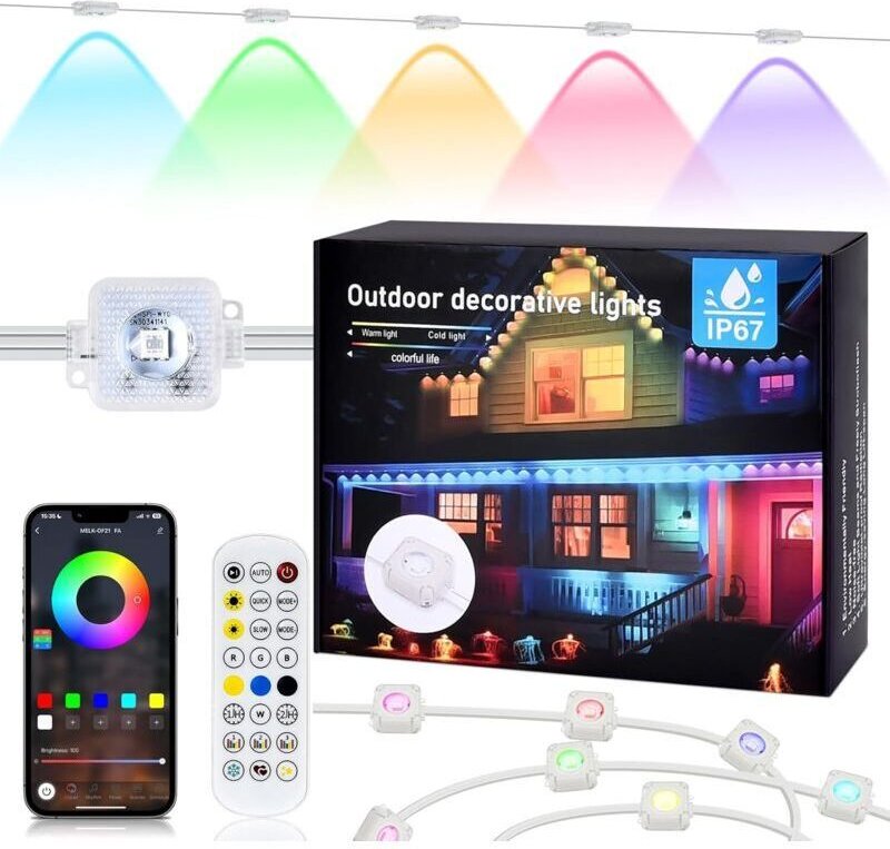 Vtizikl Éclairage Extérieur Permanent, 15M Intelligente Lumières Avant-toit, Guirlandes de Noël pour Avant-toits avec Té...