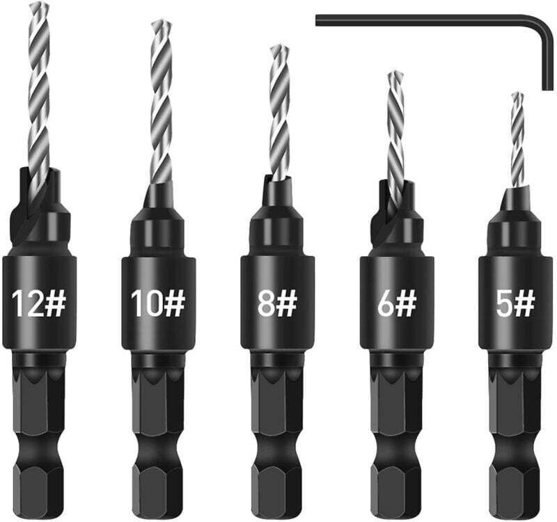 Set mit 5 Senkbohrern, verstellbarer 1/4-Zoll-Sechskantschaft, Schnellwechselsystem