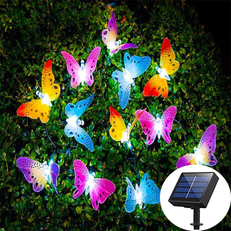 Solar-Lichterkette mit Schmetterlingsmotiv für den Außenbereich, 12 wasserdichte LED-Solar-Schmetterlingsleuchten für dr...