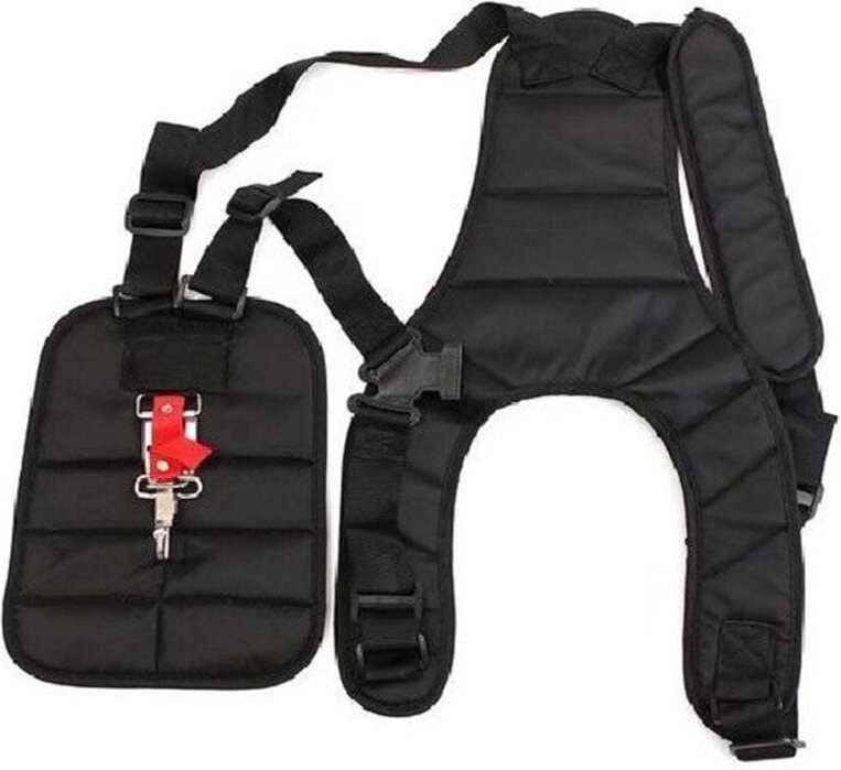 Schwarzes Geschirr mit doppelt gepolsterten Riemen aus strapazierfähigem Nylon für Freischneider, Rasenmäher und Kantens...