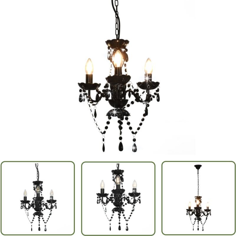 The Living Store - Kronleuchter mit Perlen Schwarz Rund 3×E14 - Kronleuchter - Pendelleuchte - Wohnzimmer Dekoration - S...